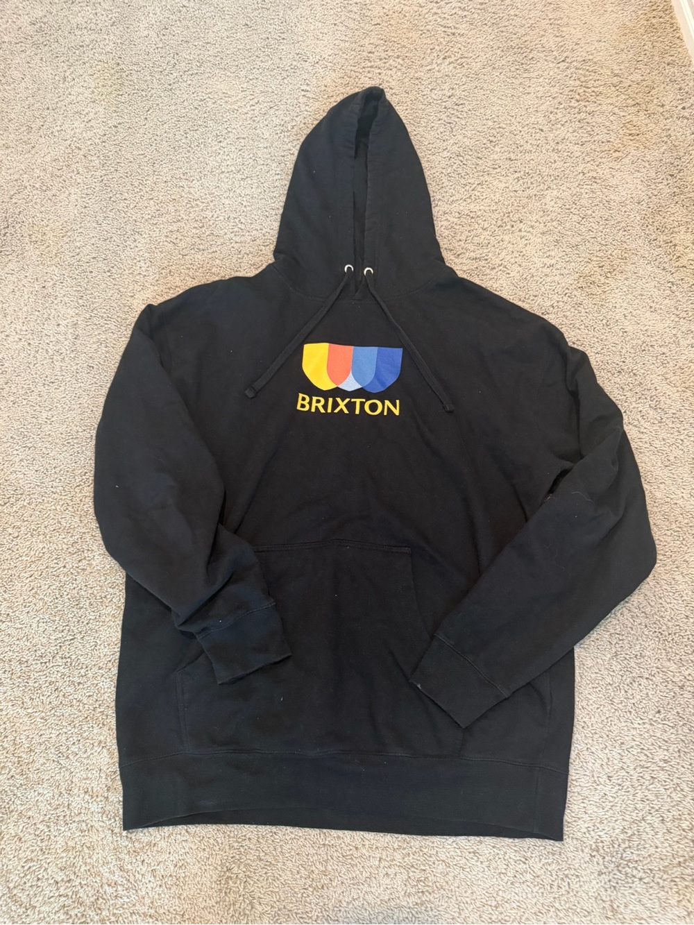 Brixton Black Crewneck Hoodie with Yellow, Orange & Blue Logo
